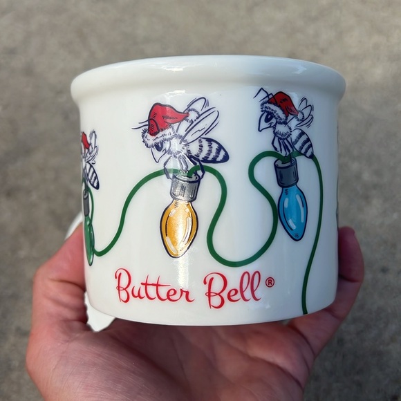 The Christmas Honey Bee Butter Bell Crock Santa hat Store Fresh Butter NEW - Picture 7 of 13